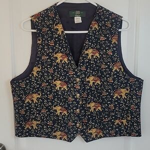 Orvis Vintage Womens Indian Elephant Print Tapestry  Lined Button Up Vest Size S